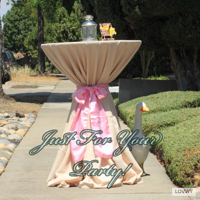 LOVWY Cocktail Table Cover LOVWY 2 FT / 2.5 FT Champagne Cocktail Tablecloth + Pink Sash