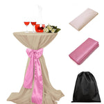 LOVWY Cocktail Table Cover LOVWY 2 FT / 2.5 FT Champagne Cocktail Tablecloth + Pink Sash