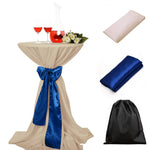 LOVWY Cocktail Table Cover LOVWY 2 FT / 2.5 FT Champagne Cocktail Tablecloth + Royal Blue Sash