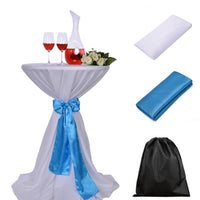 LOVWY Cocktail Table Cover LOVWY 2 FT / 2.5 FT White Cocktail Tablecloth + Baby Blue Sash
