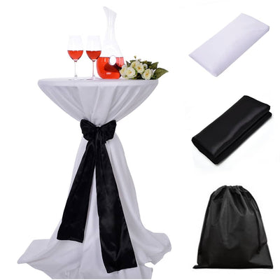 LOVWY Cocktail Table Cover LOVWY 2 FT / 2.5 FT White Cocktail Tablecloth + Black Sash