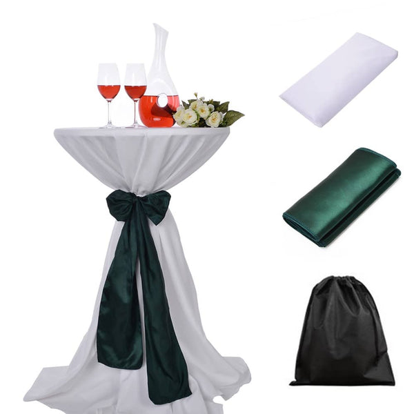 LOVWY Cocktail Table Cover LOVWY 2 FT / 2.5 FT White Cocktail Tablecloth + Blackish Green Sash