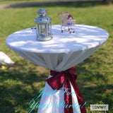LOVWY Cocktail Table Cover LOVWY 2 FT / 2.5 FT White Cocktail Tablecloth + Burgundy Sash