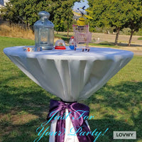 LOVWY Cocktail Table Cover LOVWY 2 FT / 2.5 FT White Cocktail Tablecloth + Eggplant Sash