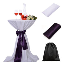 LOVWY Cocktail Table Cover LOVWY 2 FT / 2.5 FT White Cocktail Tablecloth + Eggplant Sash