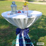 LOVWY Cocktail Table Cover LOVWY 2 FT / 2.5 FT White Cocktail Tablecloth + Navy Blue Sash