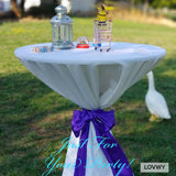 LOVWY Cocktail Table Cover LOVWY 2 FT / 2.5 FT White Cocktail Tablecloth + Purple Sash