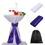 LOVWY Cocktail Table Cover LOVWY 2 FT / 2.5 FT White Cocktail Tablecloth + Purple Sash