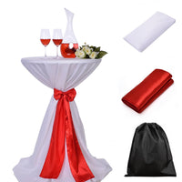 LOVWY Cocktail Table Cover LOVWY 2 FT / 2.5 FT White Cocktail Tablecloth + Red Sash
