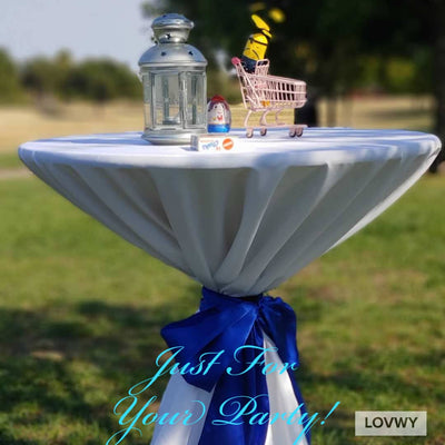 LOVWY Cocktail Table Cover LOVWY 2 FT / 2.5 FT White Cocktail Tablecloth + Royal Blue Sash