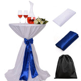 LOVWY Cocktail Table Cover LOVWY 2 FT / 2.5 FT White Cocktail Tablecloth + Royal Blue Sash