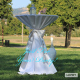 LOVWY Cocktail Table Cover LOVWY 2 FT / 2.5 FT White Cocktail Tablecloth + Silver Sash