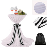 LOVWY Cocktail Table Cover LOVWY 2 FT / 2.5 FT White Cocktail Tablecloth + Stripe Sash