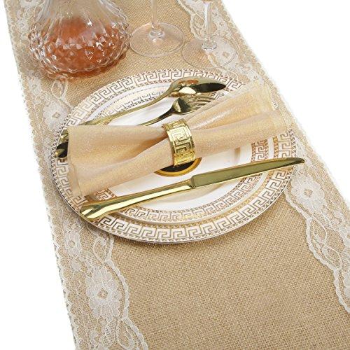 LOVWY White Lace 12 x 108 Inch Burlap Table Runner Country Outdoor Party Décor