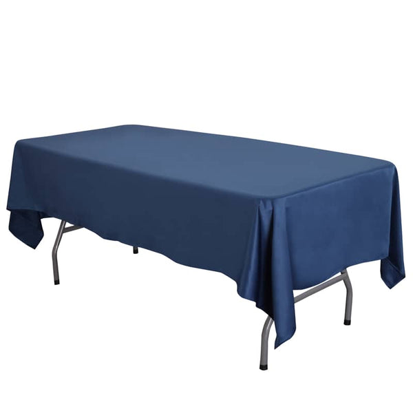 LOVWY Polyester Tablecloth 58" x 126" Navy Blue Satin Tablecloth