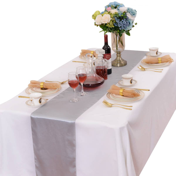 LOVWY Table Runner 12" * 108" Silver Satin Table Runner