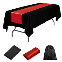 LOVWY tablecloth + runner 60" x 126" Polyester Black Tablecloth + Satin Table Runner