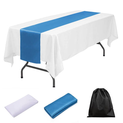 LOVWY tablecloth + runner Baby Blue 60" x 102" White Polyester Tablecloth + Table Runner