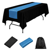 LOVWY tablecloth + runner Baby Blue 60" x 126" Polyester Black Tablecloth + Satin Table Runner