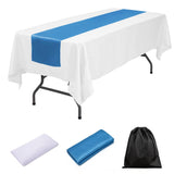 LOVWY tablecloth + runner Baby Blue 60" x 126" Polyester White Tablecloth + Satin Table Runner