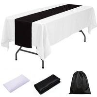 LOVWY tablecloth + runner Black 60" x 102" White Polyester Tablecloth + Table Runner
