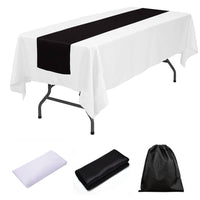 LOVWY tablecloth + runner Black 60" x 126" Polyester White Tablecloth + Satin Table Runner