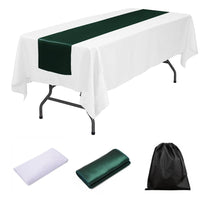 LOVWY tablecloth + runner Blackish Green 60" x 126" Polyester White Tablecloth + Satin Table Runner