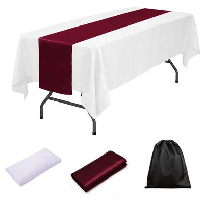 LOVWY tablecloth + runner Burgundy 60" x 102" White Polyester Tablecloth + Table Runner