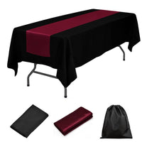 LOVWY tablecloth + runner Burgundy 60" x 126" Polyester Black Tablecloth + Satin Table Runner