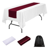 LOVWY tablecloth + runner Burgundy 60" x 126" Polyester White Tablecloth + Satin Table Runner