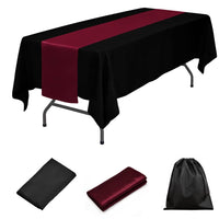 60" x 102" Black Polyester Tablecloth + Satin Table Runner
