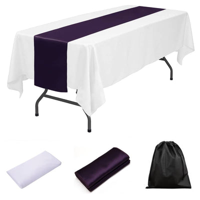 LOVWY tablecloth + runner Eggplant 60" x 102" White Polyester Tablecloth + Table Runner