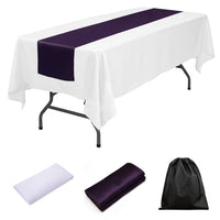 LOVWY tablecloth + runner Eggplant 60" x 126" Polyester White Tablecloth + Satin Table Runner