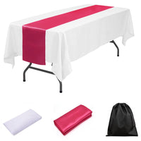 LOVWY tablecloth + runner Fuchsia 60" x 102" White Polyester Tablecloth + Table Runner