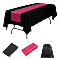 LOVWY tablecloth + runner Fuchsia 60" x 126" Polyester Black Tablecloth + Satin Table Runner
