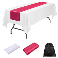 LOVWY tablecloth + runner Fuchsia 60" x 126" Polyester White Tablecloth + Satin Table Runner