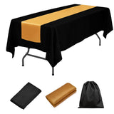 LOVWY tablecloth + runner Golden 60" x 126" Polyester Black Tablecloth + Satin Table Runner