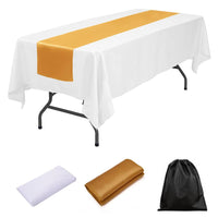LOVWY tablecloth + runner Golden 60" x 126" Polyester White Tablecloth + Satin Table Runner