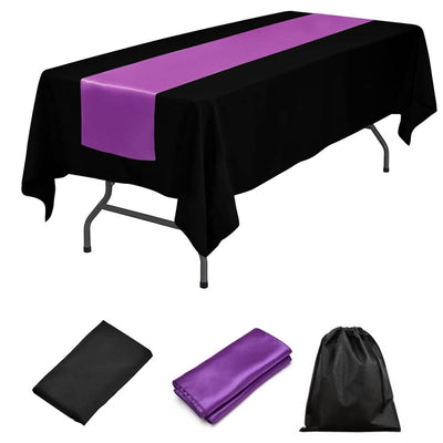 LOVWY tablecloth + runner Lavender 60" x 126" Polyester Black Tablecloth + Satin Table Runner
