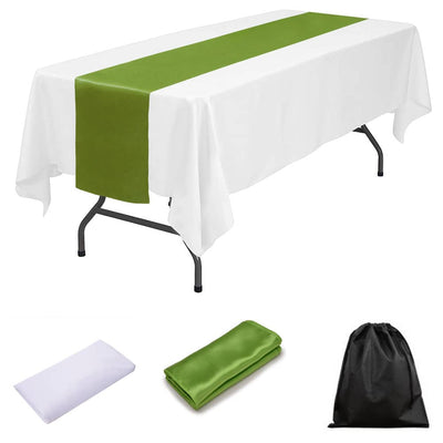 LOVWY tablecloth + runner Lime 60" x 102" White Polyester Tablecloth + Table Runner