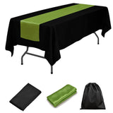 LOVWY tablecloth + runner Lime 60" x 126" Polyester Black Tablecloth + Satin Table Runner