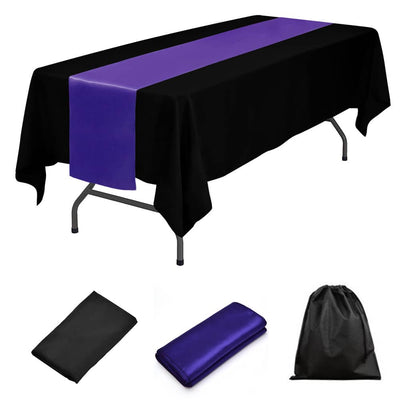 LOVWY tablecloth + runner LOVWY 60 x 102 Black Polyester Tablecloth + Black Table Runner