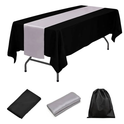 LOVWY tablecloth + runner LOVWY 60 x 102 Black Polyester Tablecloth + Black Table Runner