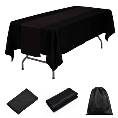 LOVWY tablecloth + runner LOVWY 60 x 102 Black Polyester Tablecloth + Black Table Runner