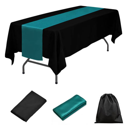 LOVWY tablecloth + runner LOVWY 60 x 102 Black Polyester Tablecloth + Black Table Runner