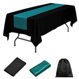 LOVWY tablecloth + runner Malachite Green 60" x 126" Polyester Black Tablecloth + Satin Table Runner