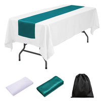 LOVWY tablecloth + runner Malachite Green 60" x 126" Polyester White Tablecloth + Satin Table Runner