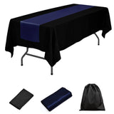 LOVWY tablecloth + runner Navy Blue 60" x 126" Polyester Black Tablecloth + Satin Table Runner