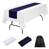 LOVWY tablecloth + runner Navy Blue 60" x 126" Polyester White Tablecloth + Satin Table Runner