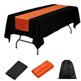 LOVWY tablecloth + runner Orange 60" x 126" Polyester Black Tablecloth + Satin Table Runner